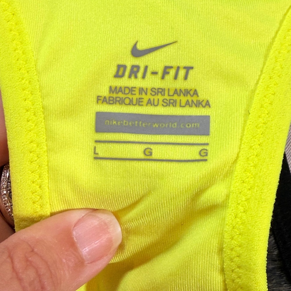 Nike 2-in-1 Tank Top Women L Gray Neon Yellow Dri-FIT Racerback Athleisure Gym - Picture 5 of 10